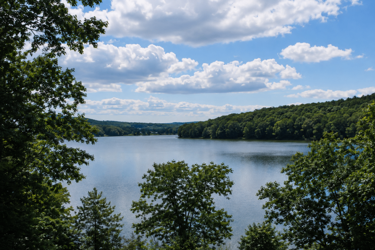 Clouds gathering over an open lake