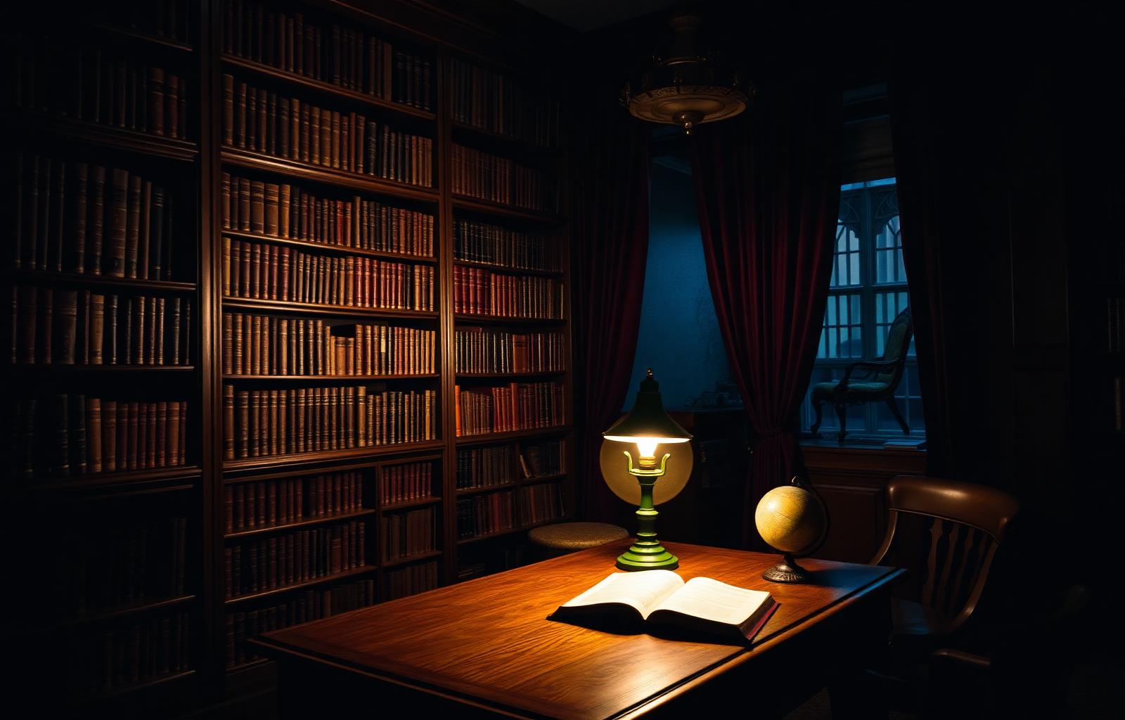 A private library at night